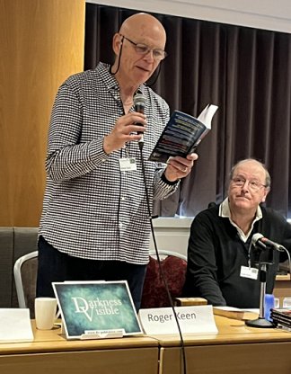 Simon Clark reads from his novel Blood Crazy, publisher Roger Keen sits alongside him